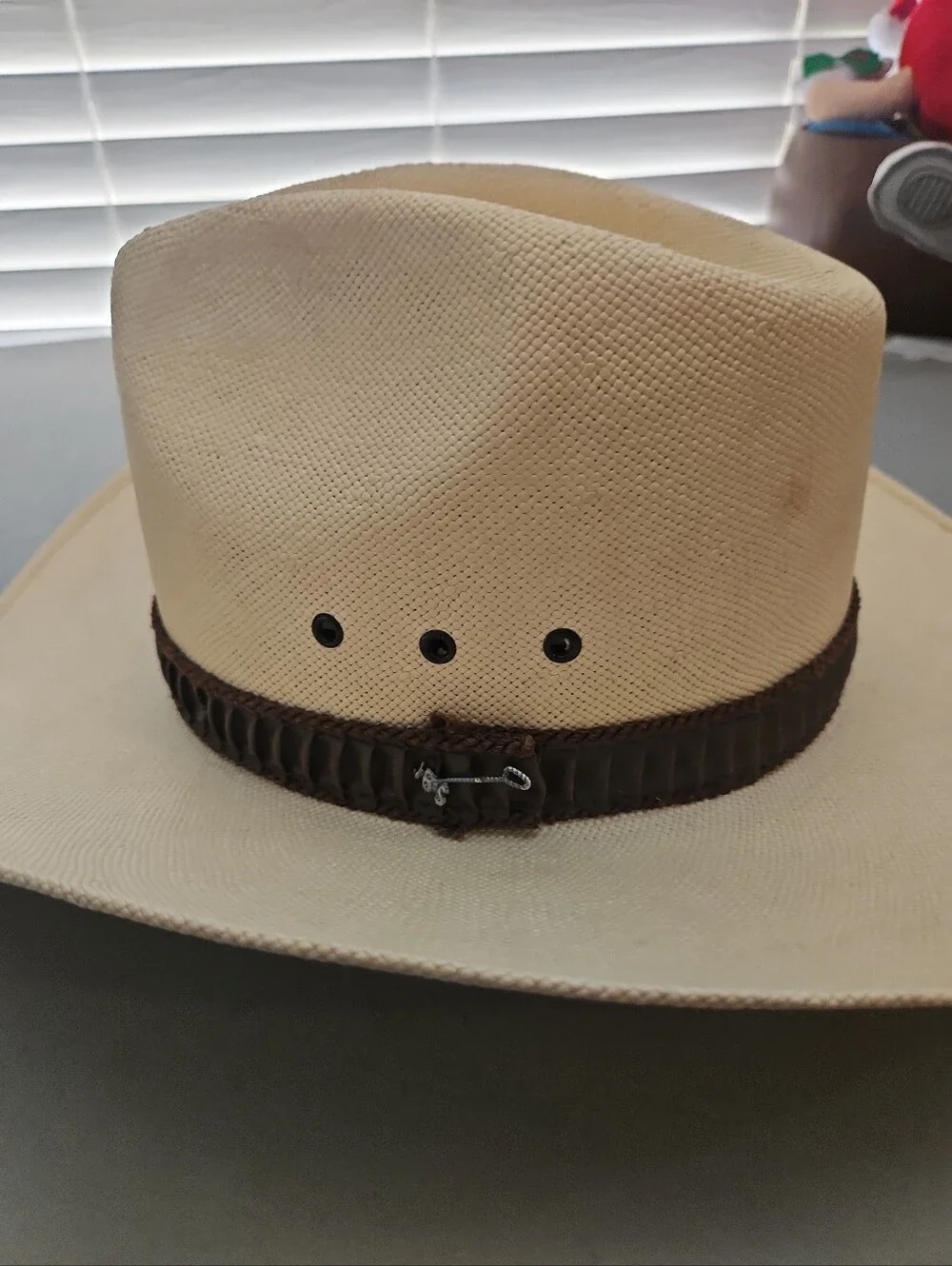 Vintage Stetson Ranch Oak 6X Shantung Straw Cowboy Hat Size 7 1/8 M JBS Pin